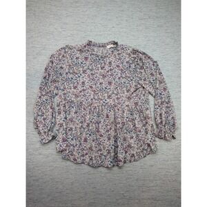 Hailey & Co Floral Print Blouse Ruffle Neck Long Sleeve 3X Peasant Cottagecore‎